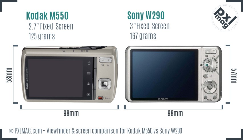Kodak M550 vs Sony W290 Screen and Viewfinder comparison