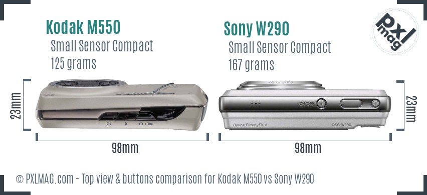 Kodak M550 vs Sony W290 top view buttons comparison