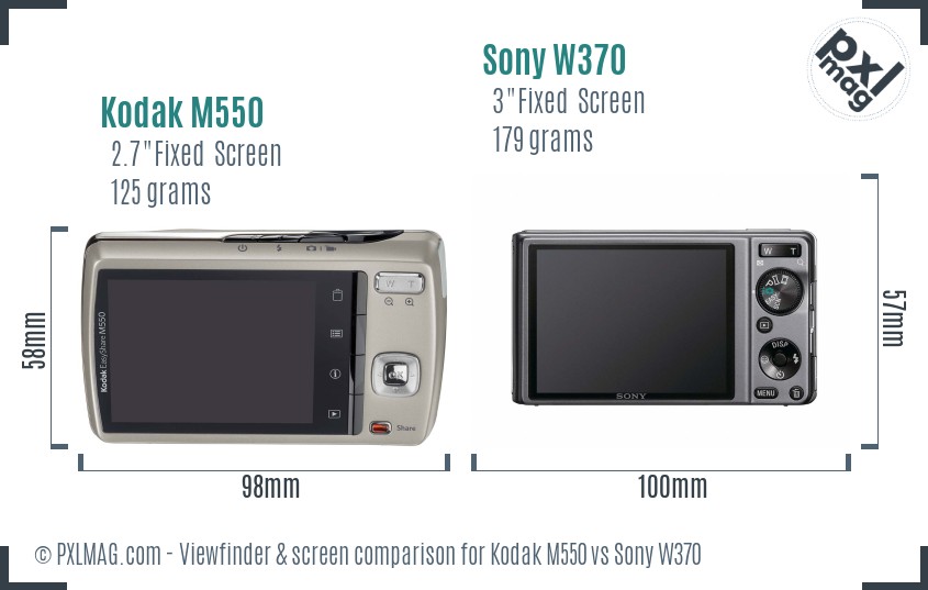 Kodak M550 vs Sony W370 Screen and Viewfinder comparison