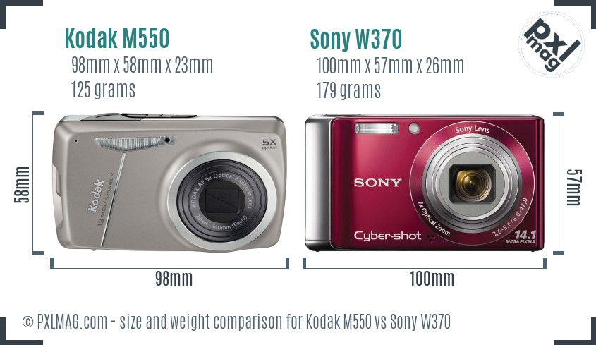 Kodak M550 vs Sony W370 size comparison