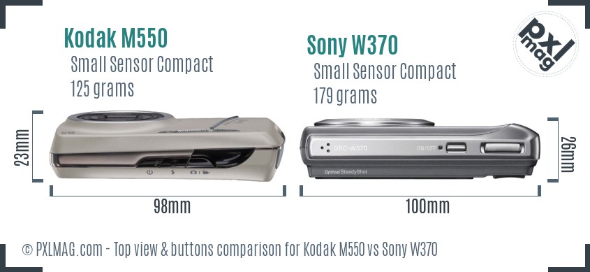 Kodak M550 vs Sony W370 top view buttons comparison