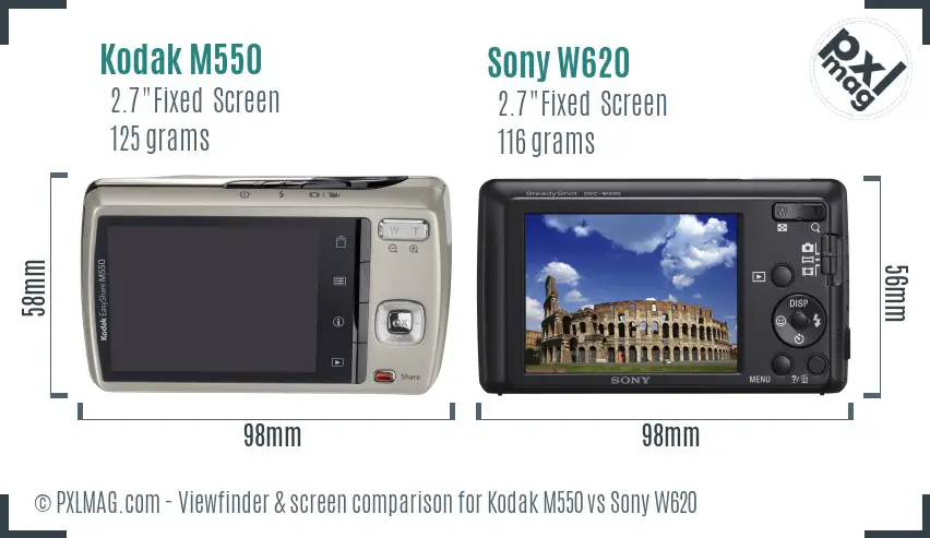 Kodak M550 vs Sony W620 Screen and Viewfinder comparison