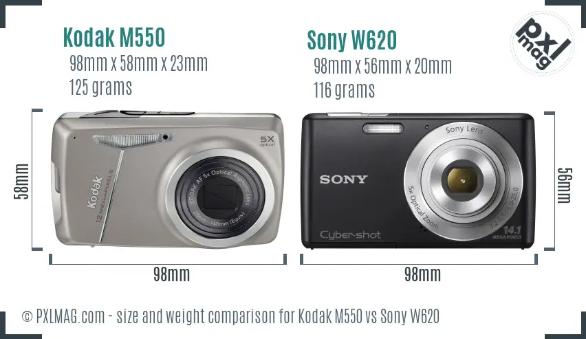 Kodak M550 vs Sony W620 size comparison