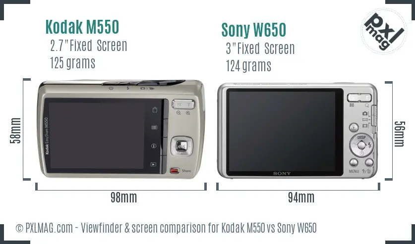 Kodak M550 vs Sony W650 Screen and Viewfinder comparison