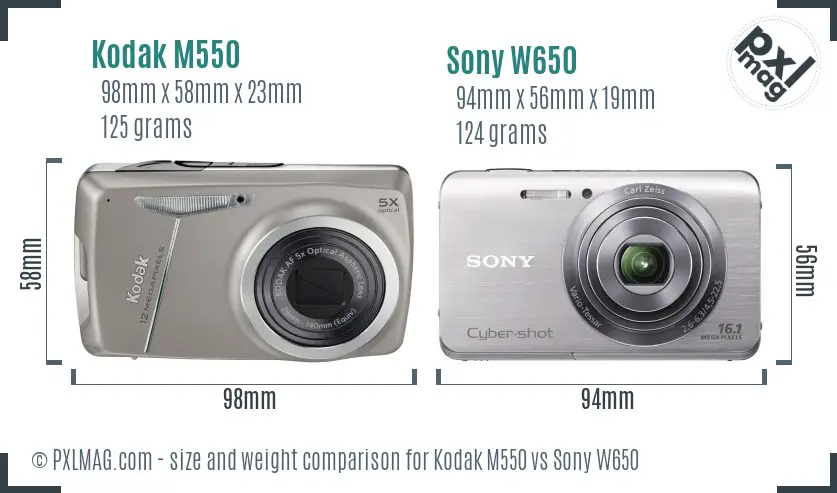 Kodak M550 vs Sony W650 size comparison