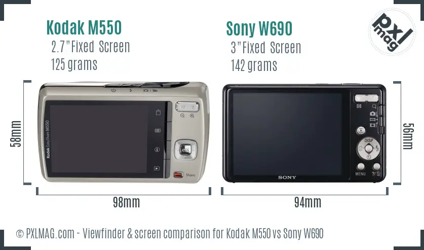 Kodak M550 vs Sony W690 Screen and Viewfinder comparison