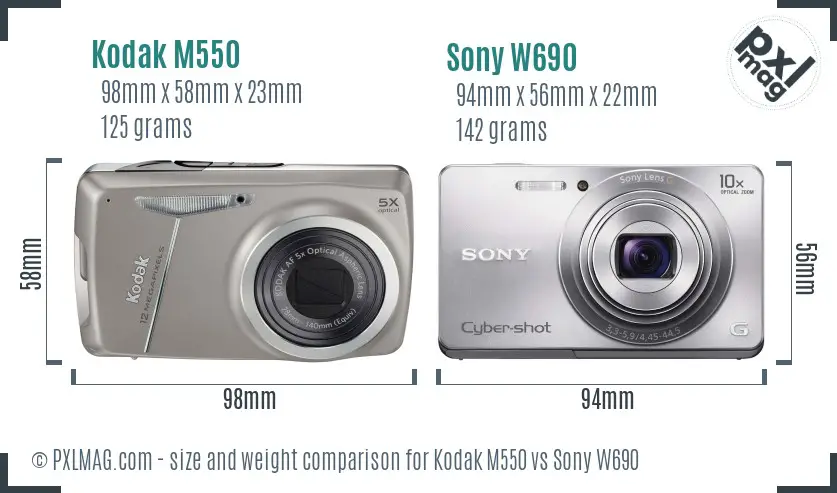 Kodak M550 vs Sony W690 size comparison