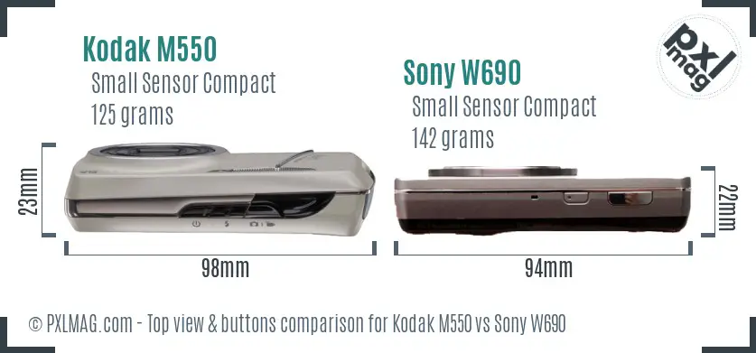 Kodak M550 vs Sony W690 top view buttons comparison