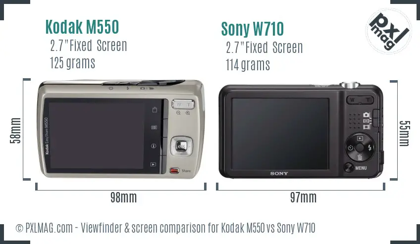 Kodak M550 vs Sony W710 Screen and Viewfinder comparison