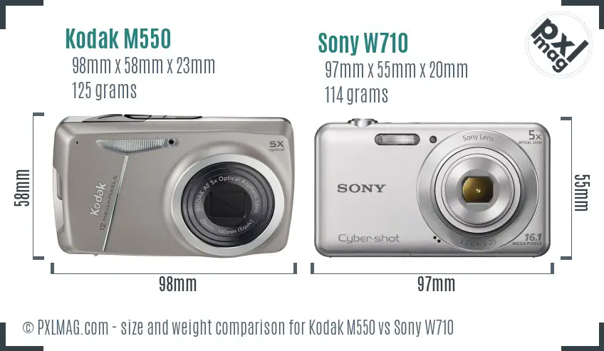 Kodak M550 vs Sony W710 size comparison