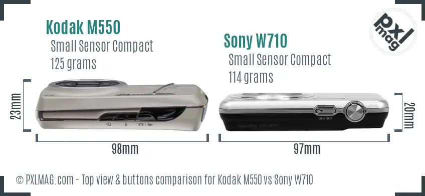 Kodak M550 vs Sony W710 top view buttons comparison