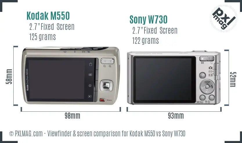 Kodak M550 vs Sony W730 Screen and Viewfinder comparison