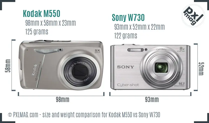 Kodak M550 vs Sony W730 size comparison