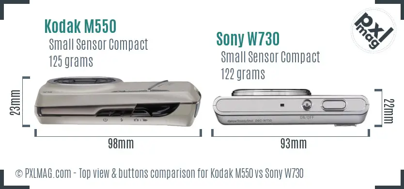 Kodak M550 vs Sony W730 top view buttons comparison