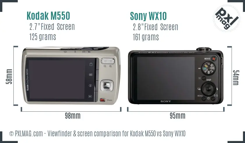 Kodak M550 vs Sony WX10 Screen and Viewfinder comparison
