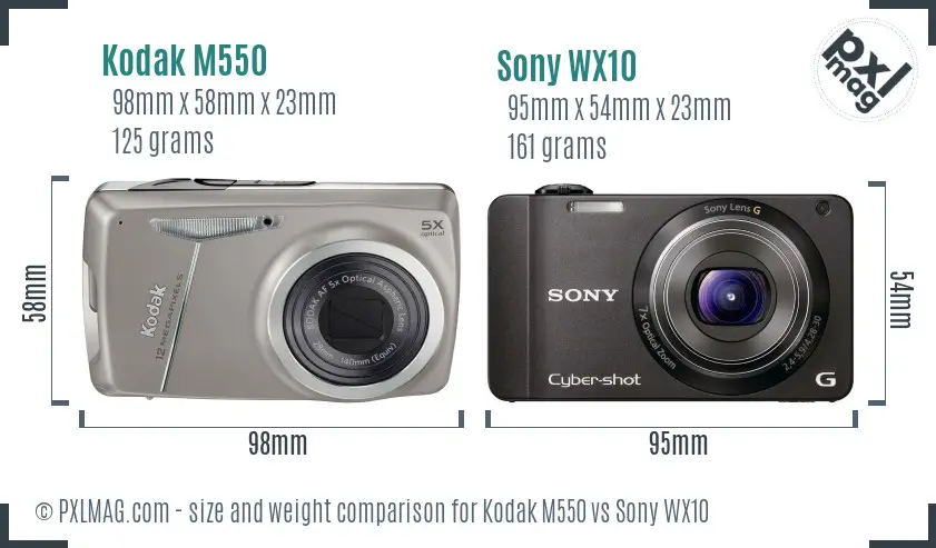 Kodak M550 vs Sony WX10 size comparison