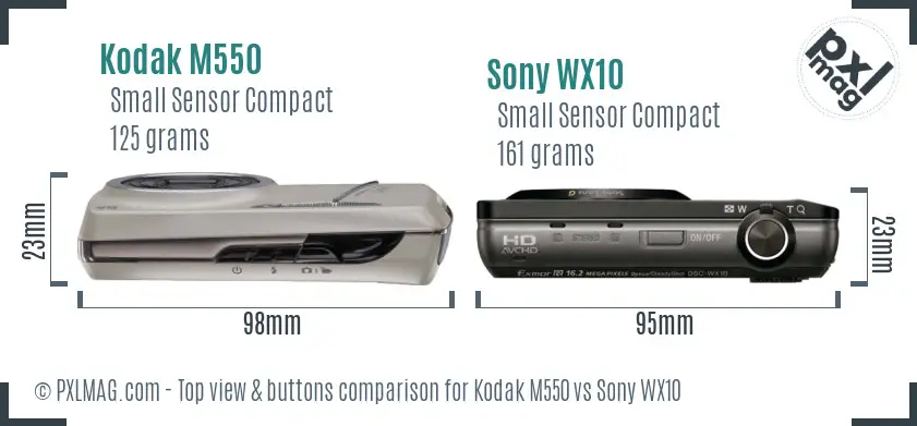 Kodak M550 vs Sony WX10 top view buttons comparison