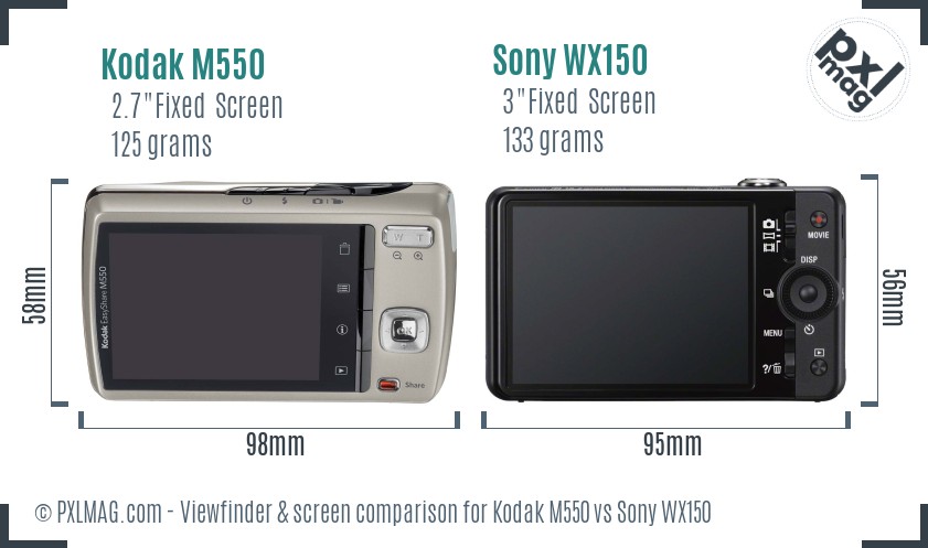 Kodak M550 vs Sony WX150 Screen and Viewfinder comparison