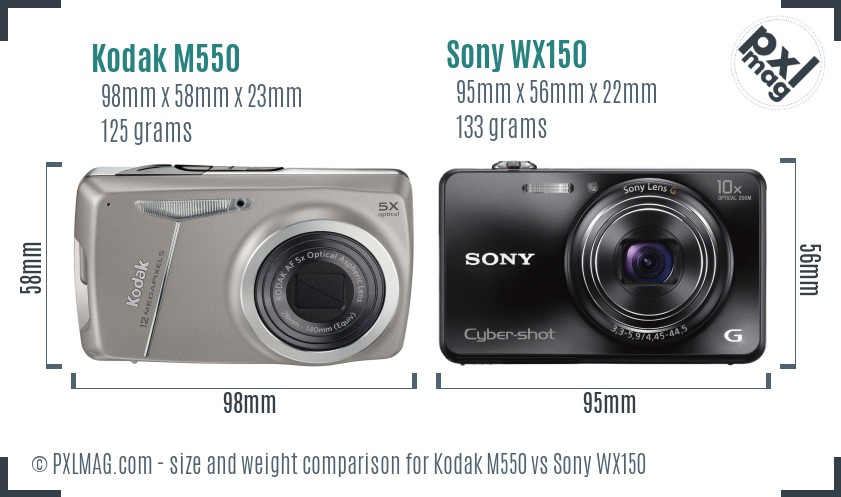 Kodak M550 vs Sony WX150 size comparison Kodak M550 vs Sony WX150 size comparison