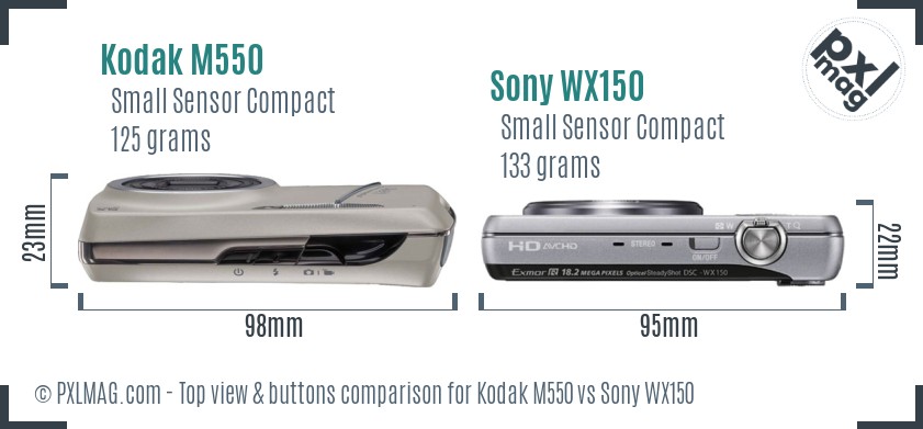 Kodak M550 vs Sony WX150 top view buttons comparison