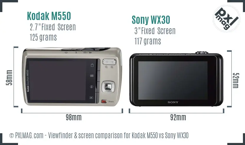 Kodak M550 vs Sony WX30 Screen and Viewfinder comparison