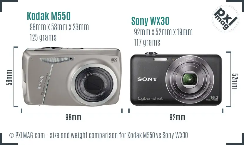 Kodak M550 vs Sony WX30 size comparison