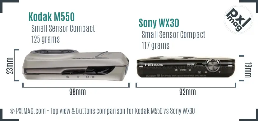 Kodak M550 vs Sony WX30 top view buttons comparison