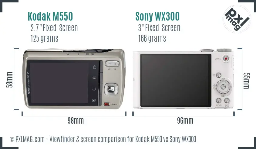 Kodak M550 vs Sony WX300 Screen and Viewfinder comparison