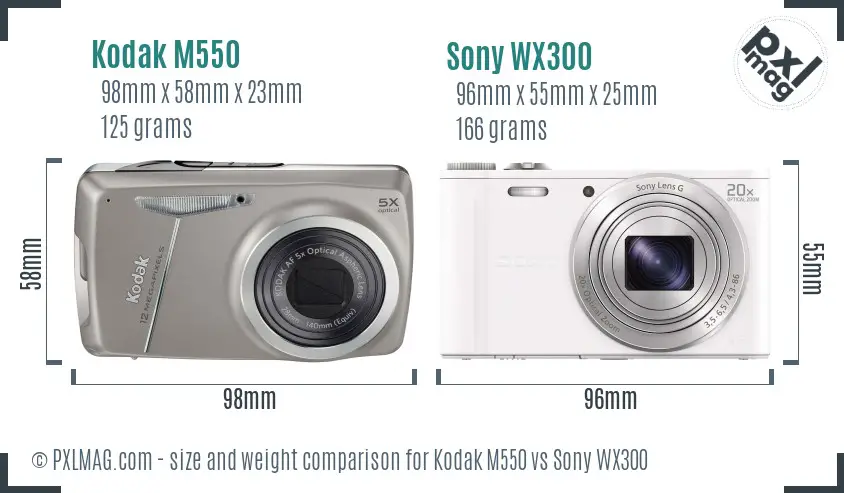 Kodak M550 vs Sony WX300 size comparison