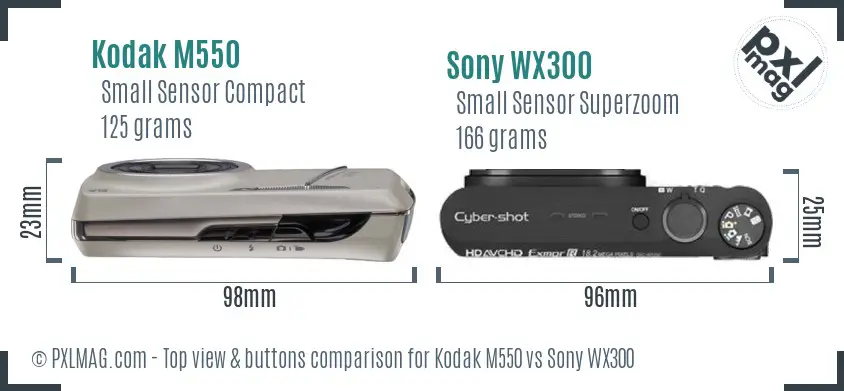 Kodak M550 vs Sony WX300 top view buttons comparison