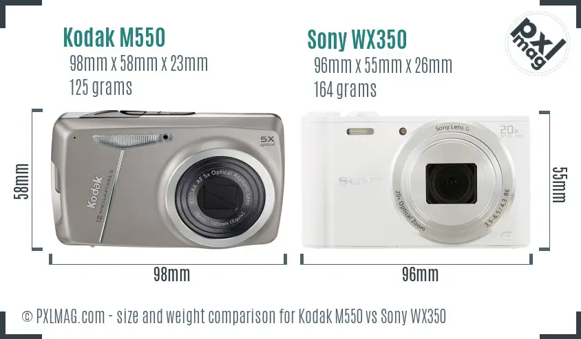 Kodak M550 vs Sony WX350 size comparison Kodak M550 vs Sony WX350 size comparison