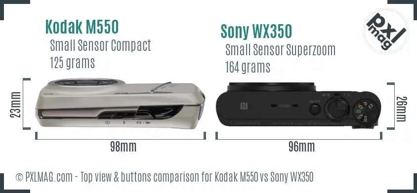 Kodak M550 vs Sony WX350 top view buttons comparison Kodak M550 vs Sony WX350 top view buttons comparison