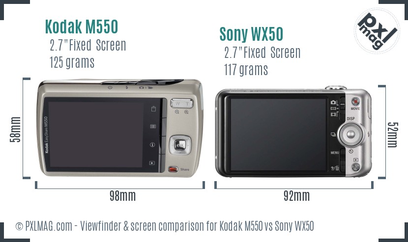 Kodak M550 vs Sony WX50 Screen and Viewfinder comparison