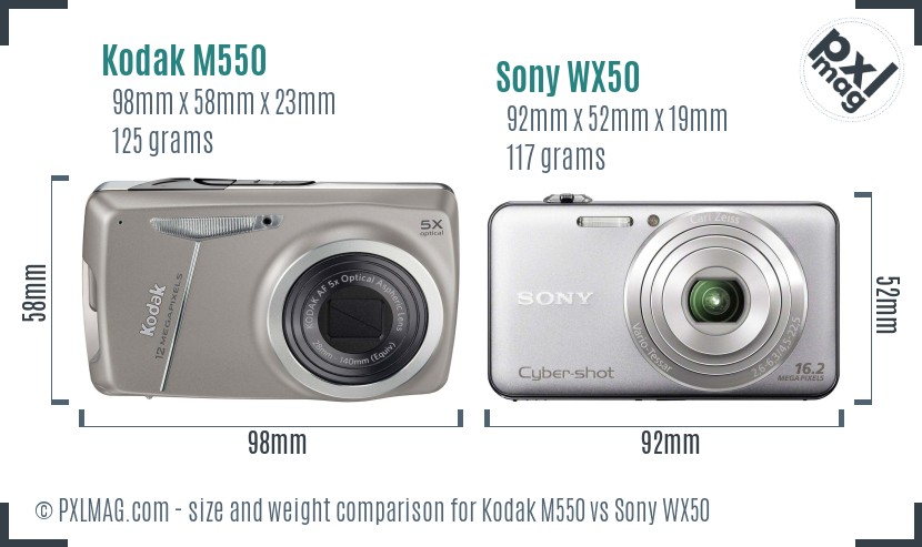 Kodak M550 vs Sony WX50 size comparison