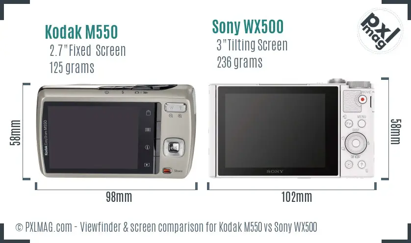 Kodak M550 vs Sony WX500 Screen and Viewfinder comparison