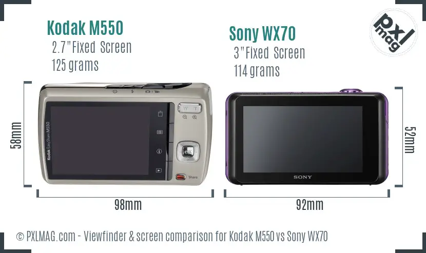 Kodak M550 vs Sony WX70 Screen and Viewfinder comparison