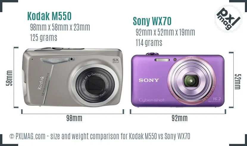 Kodak M550 vs Sony WX70 size comparison