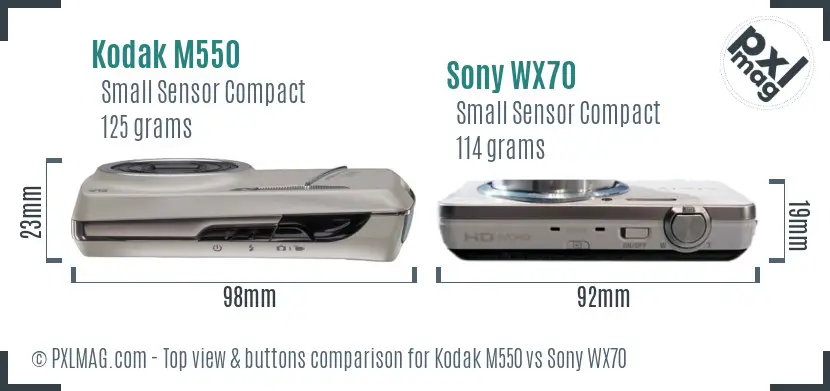 Kodak M550 vs Sony WX70 top view buttons comparison