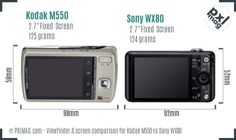 Kodak M550 vs Sony WX80 Screen and Viewfinder comparison