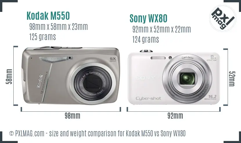 Kodak M550 vs Sony WX80 size comparison