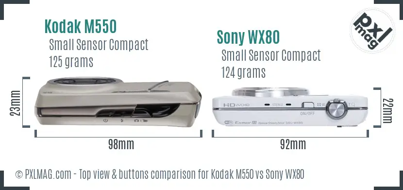 Kodak M550 vs Sony WX80 top view buttons comparison