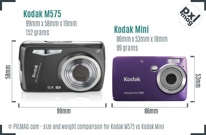 Kodak M575 vs Kodak Mini size comparison