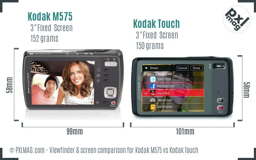 Kodak M575 vs Kodak Touch Screen and Viewfinder comparison