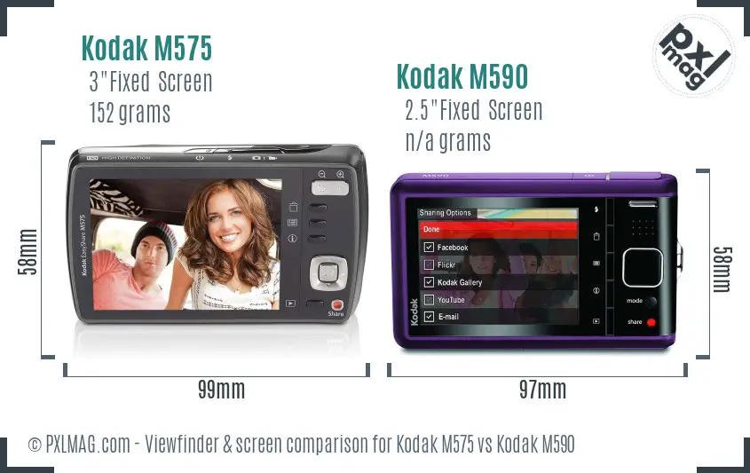 Kodak M575 vs Kodak M590 Screen and Viewfinder comparison