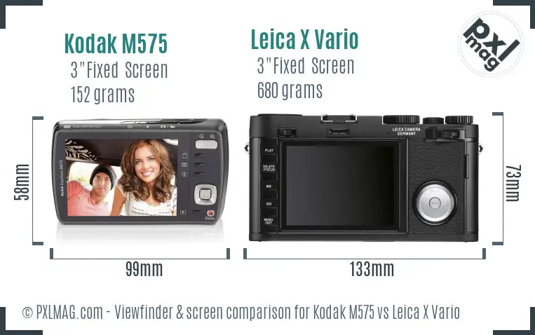 Kodak M575 vs Leica X Vario Screen and Viewfinder comparison