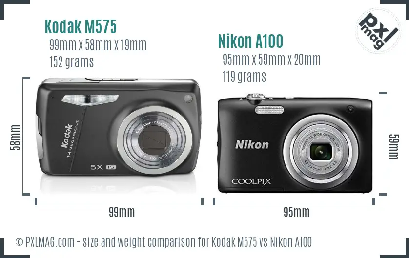Kodak M575 vs Nikon A100 size comparison Kodak M575 vs Nikon A100 size comparison