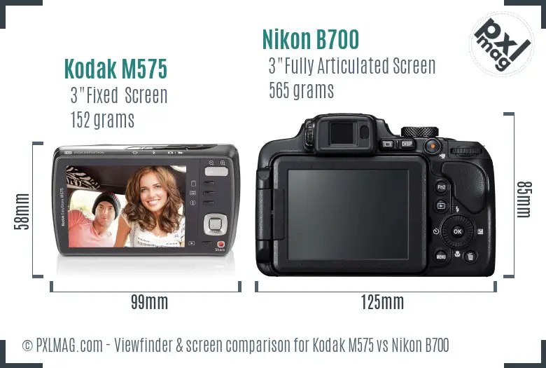 Kodak M575 vs Nikon B700 Screen and Viewfinder comparison