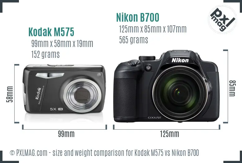Kodak M575 vs Nikon B700 size comparison