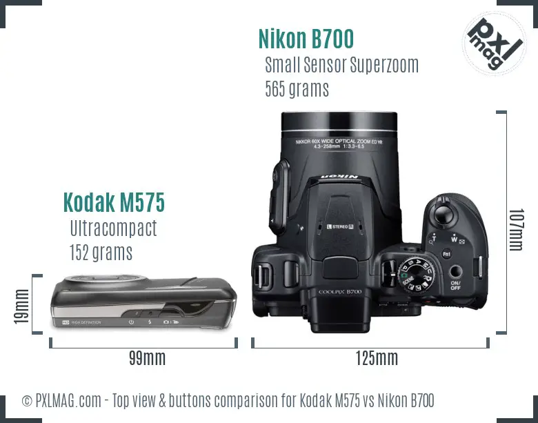 Kodak M575 vs Nikon B700 top view buttons comparison