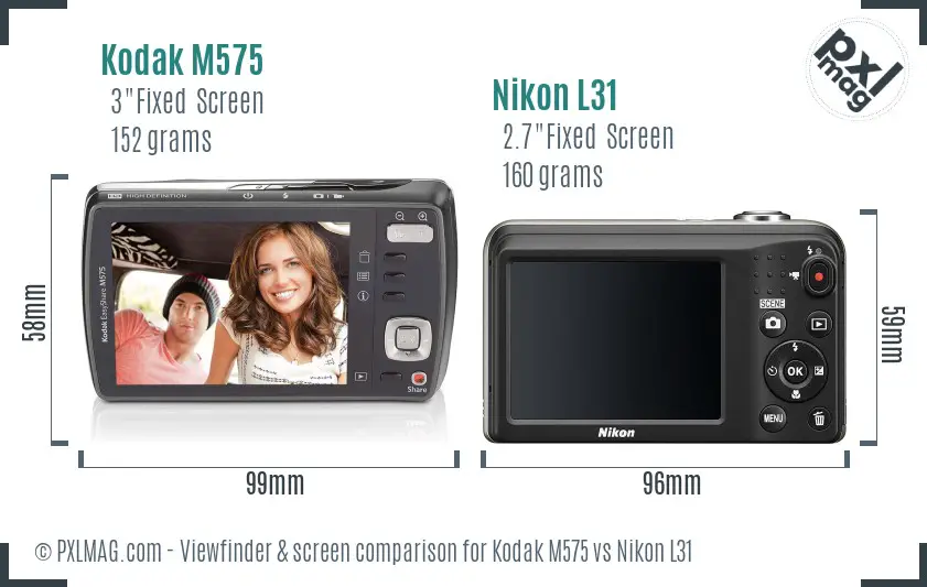 Kodak M575 vs Nikon L31 Screen and Viewfinder comparison
